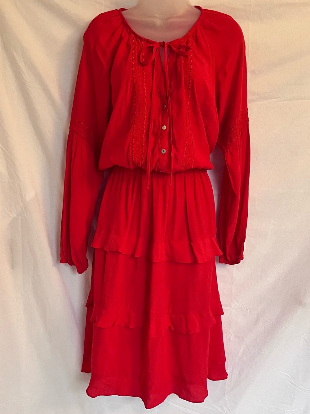 Sunday in Brooklyn Red Tiered Ruffle Midi Dress Anthropologie Large L